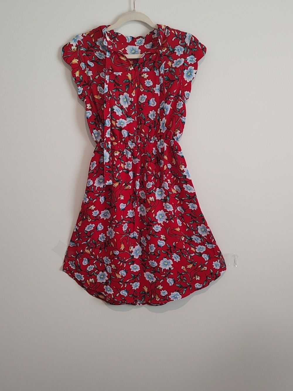 Feminine Red Floral Flowy Career Piece Party Dress Patriotic Transition Piece